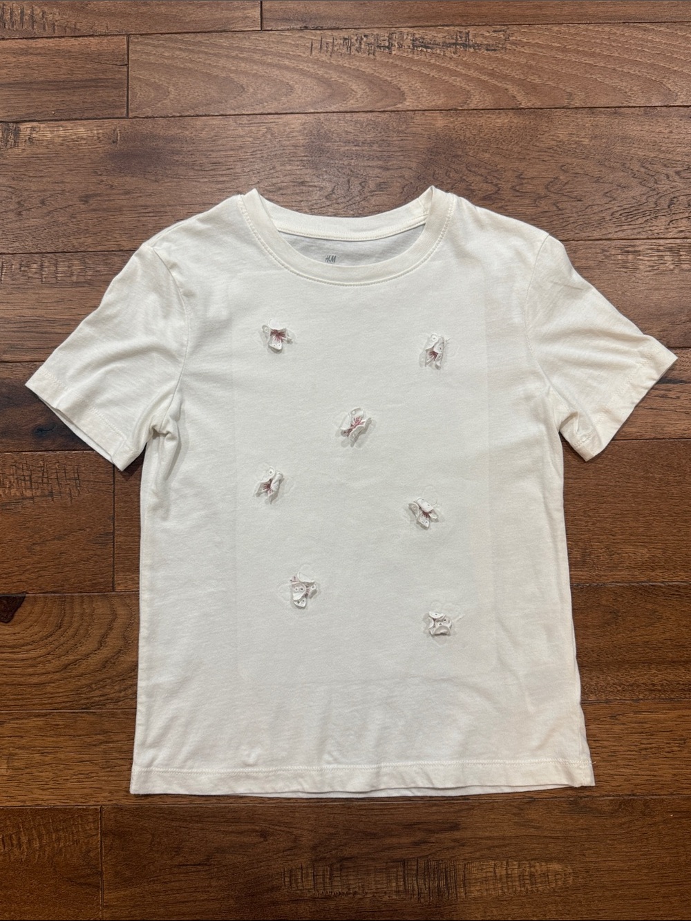 H&M Girls Short-Sleeve Embroidered Butterfly Shirt - Size US 8/10